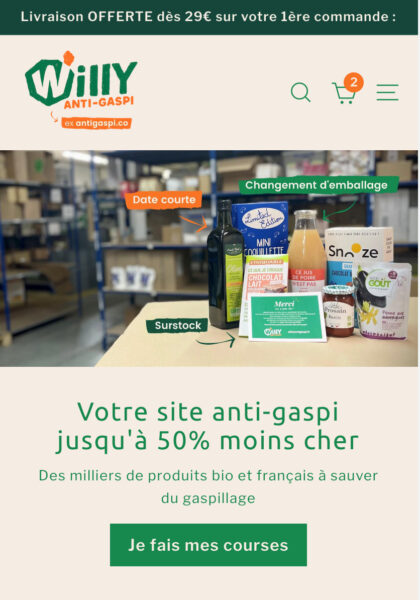Page accueil smartphone site Willy anti-gaspi