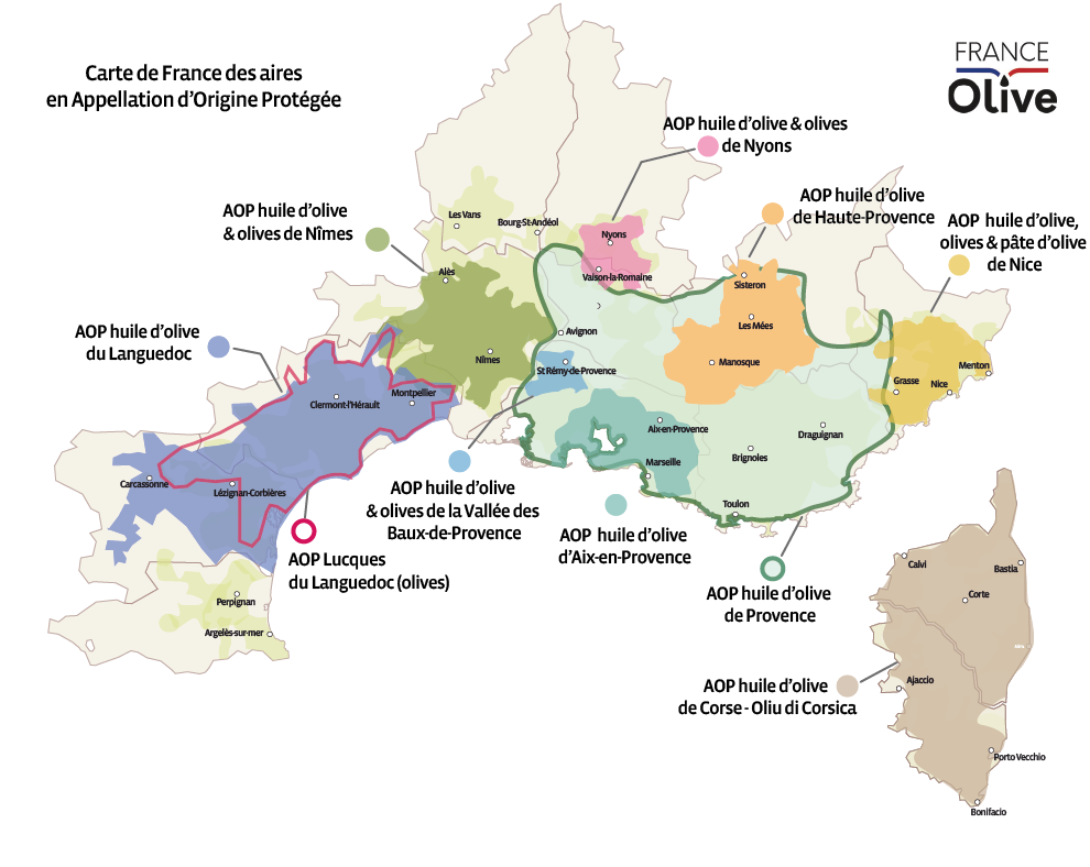 Carte de france aop huile d olive et olives 2023
