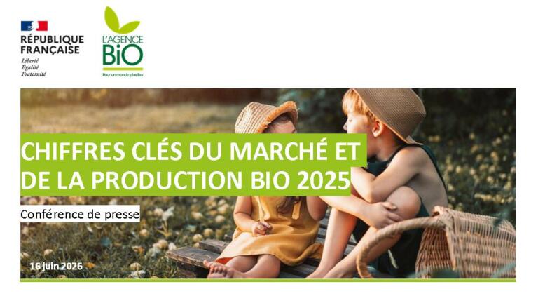 Marché Bio 2025-2026 France - page de couverture Présentation Agence Bio - conf presse 16 juin 2026