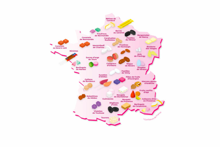 carte de france de confiseries régionales - marché français de la confiserie