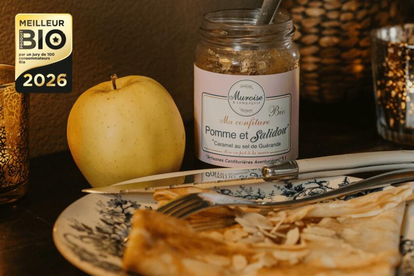 Chandeleur en vue ! Notre Confiture artisanale Pomme et Salidou® Bio élue “Meilleur Produit Bio 2026” ! Une recette artisanale, généreuse, furieusement addictive sur crêpes, gaufres, yaourt… et tartines du matin !